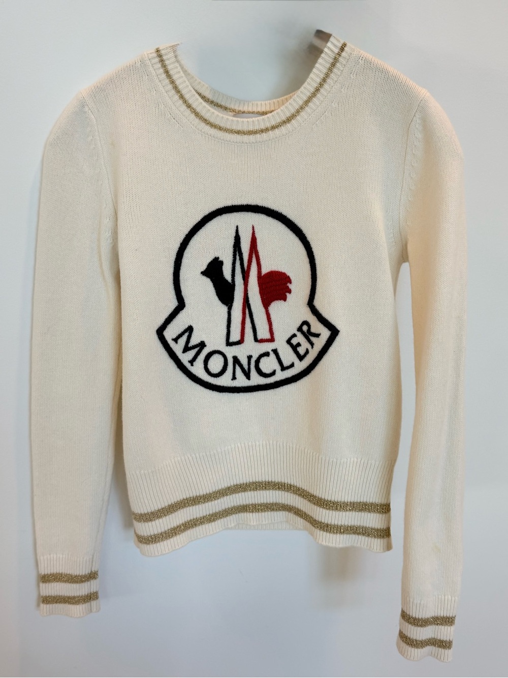 Original Moncler Cream Crewneck Sweater with Logo